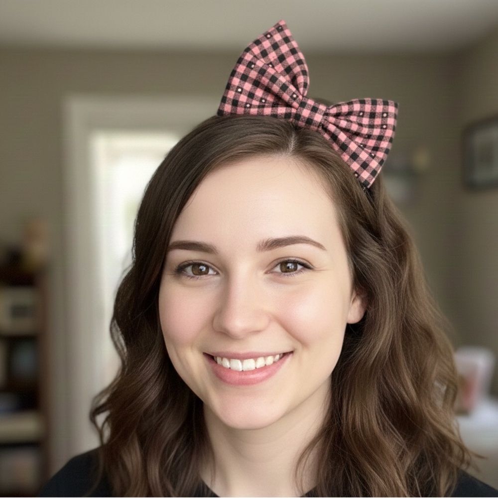 NEW Blush & Gingham Handmade Fabric Bow Headband